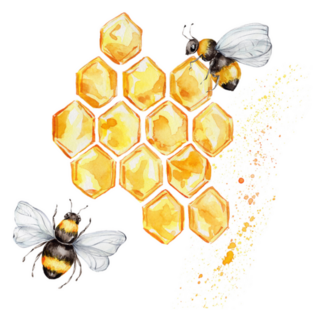 Two Bees And Honeycombs; Watercolor Sticker