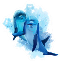 Two Blue Dolphins Watercolor Illustration Sticker