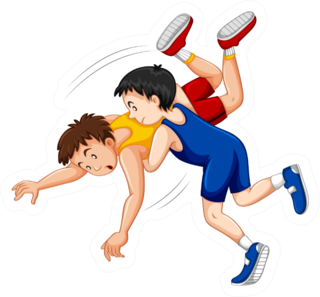 Two Boys Fighting Wrestling illustration Sticker