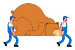 Two Cartoon Movers Holding Big Teddy Bear Sticker