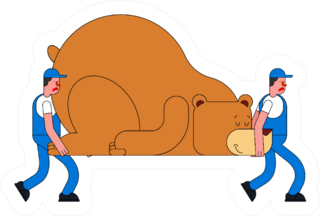Two Cartoon Movers Holding Big Teddy Bear Sticker