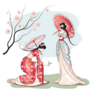 Two Chinese Women With Parasols Under Flowers Sticker