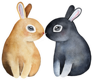 Two Cute Bunnies Kissing With Noses Sticker