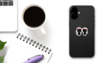 Two Cute Devils Laughing Sticker on a Phone (New) example