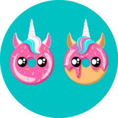 Two Cute Unicorn Donuts Pink Glaze On Blue Sticker