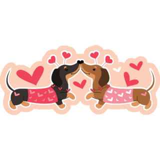 Two Dachshund Holding Heart Sticker