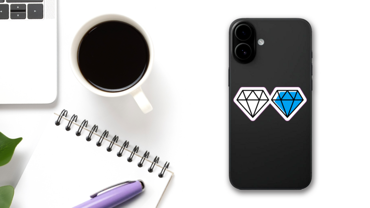 Two Diamonds Minimal Design Sticker on a Phone (New) example