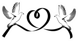 Two Doves Flying With A Black Ribbon In The Shape Of Heart Sticker