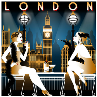 Two Flapper Girls In A Restaurant Overlooking London Sticker