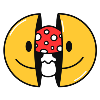 Two Half Of Smiley Face With Amanita Mushroom Inside Sticker