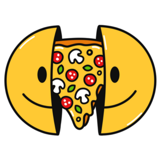 Two Halves Of Smiley Face With Pizza Inside Sticker