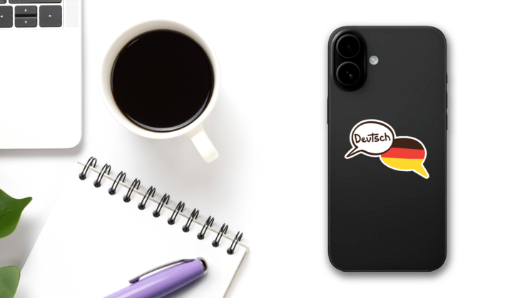 Two Hand Drawn German Speech Bubbles Sticker on a Phone (New) example
