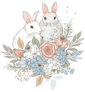 Two Little Rabbits And Bouquet Of Flowers Sticker