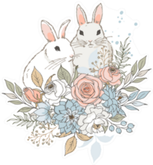 Two Little Rabbits And Bouquet Of Flowers Sticker