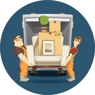 Two Loaders Movers Carrying Large Items To Truck Sticker