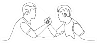 Two Men Sit At The Table And Arm Wrestle Sticker
