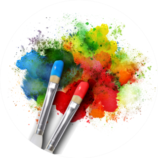 Two Paint Brushes Are Painting A Rainbow Splatter Art Project Sticker