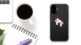 Two Pink Flamingo Set Sticker on a Phone (New) example