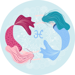 Two Pisces Zodiac Mermaids Circle Sticker