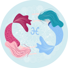 Two Pisces Zodiac Mermaids Circle Sticker