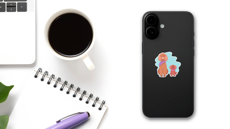 Two Poodles Sticker on a Phone (New) example