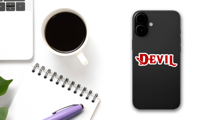 Typography Of Devil With Tail Sticker on a Phone (New) example