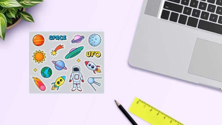 UFO Space Sticker Sheet on a Desk (New) example