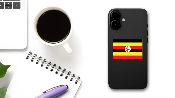 Uganda Flag Sticker on a Phone (New) example