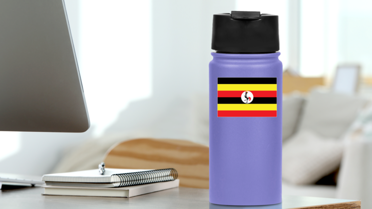 Uganda Flag Sticker on a Water Bottle (New) example