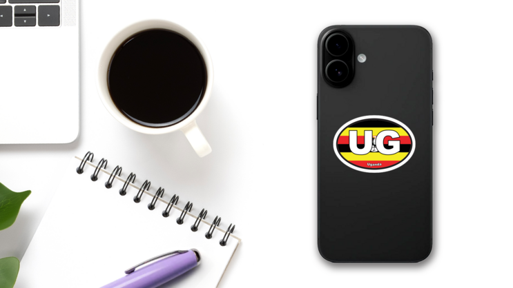 Uganda Ug Flag Oval Sticker on a Phone (New) example