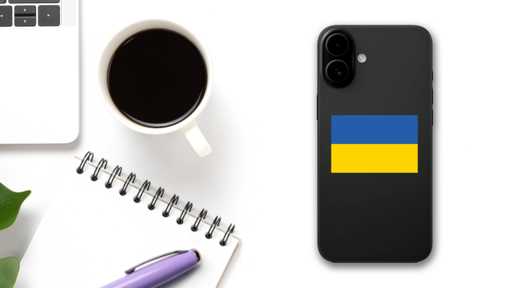 Ukraine Country Flag Sticker on a Phone (New) example