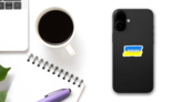 Ukraine Flag Illustration Sticker on a Phone (New) example