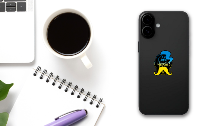 Ukraine Mustache Sticker on a Phone (New) example