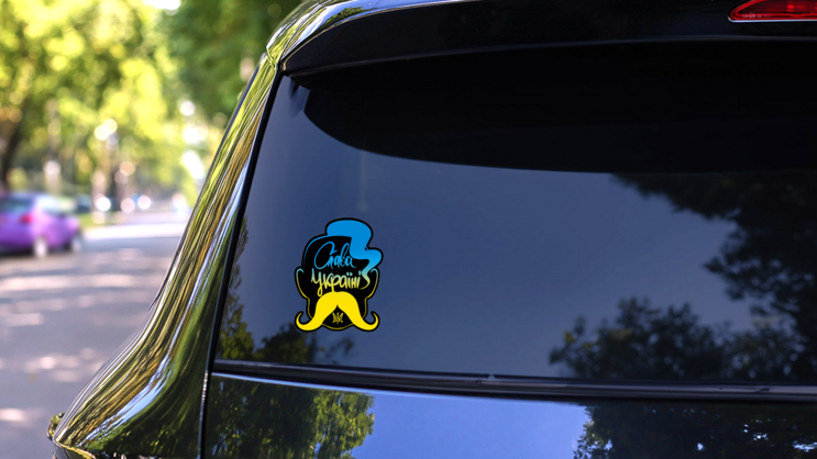 Ukraine Mustache Sticker on a Rear Car Window (New) example