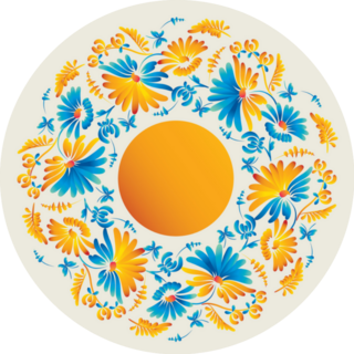 Ukraine Traditional Brush Paint Folk Flowers Round Sticker