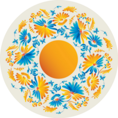 Ukraine Traditional Brush Paint Folk Flowers Round Sticker