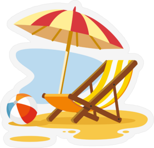 Umbrella And Sun Lounge On The Beach Sticker