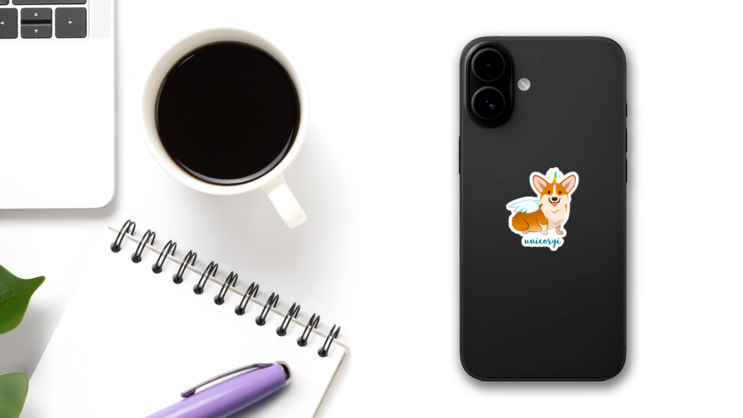 Unicorn Corgi Dog With Horn Sticker on a Phone (New) example