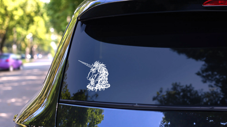 Unicorn Head With Long Horn Sticker on a Rear Car Window (New) example