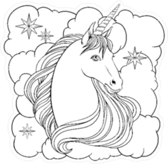 Unicorn in the Clouds Line Art Sticker
