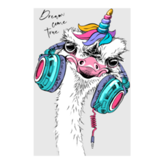 Unicorn Ostrich In A Headphones Sticker