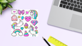 Unicorn Rainbow Sticker Sheet on a Desk (New) example