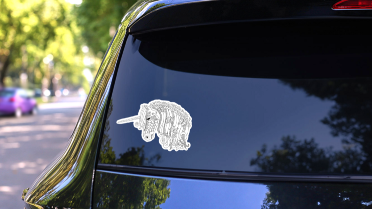 Unicorn Zentangle Fairy Tale Sticker on a Rear Car Window (New) example