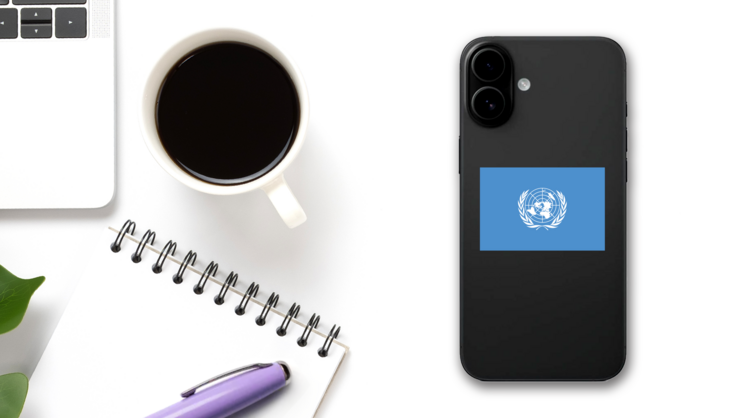 United Nations Flag Sticker on a Phone (New) example