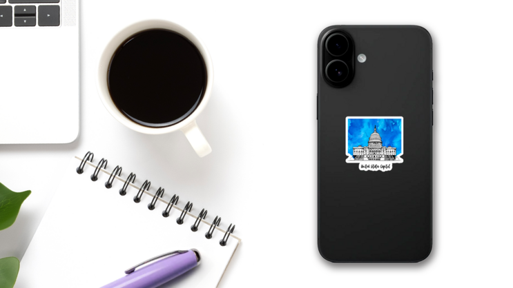 United States Capitol Building Illustration On Watercolor Sticker on a Phone (New) example