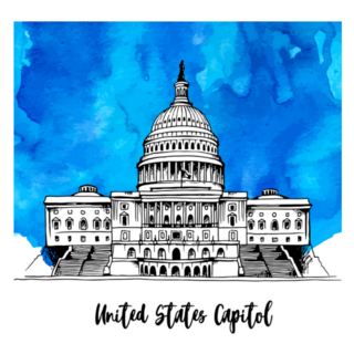 United States Capitol Building Illustration On Watercolor Sticker