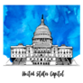 United States Capitol Building Illustration On Watercolor Sticker