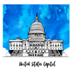 United States Capitol Building Illustration On Watercolor Sticker