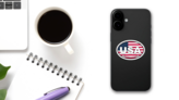 United States Of America Usa American Flag Oval Sticker on a Phone (New) example