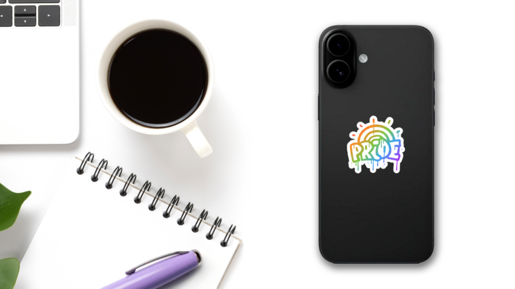 Urban Graffiti Pride In Rainbow Gradient Sticker on a Phone (New) example